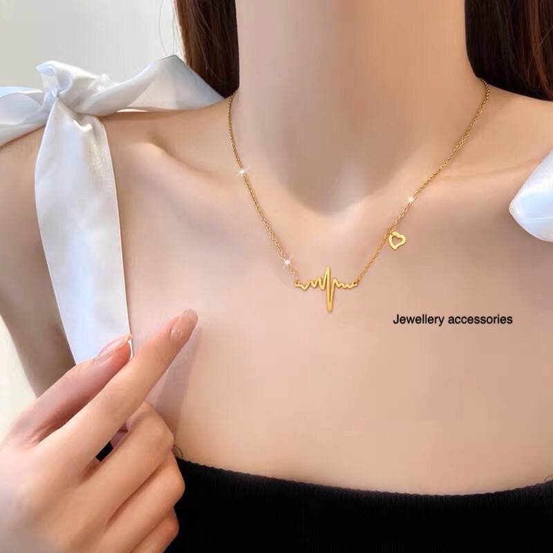 Kalung Titanium Detak Love Gold Elegant Korea Fashion Style Trending