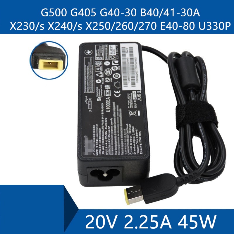 Actual【COD】20V 2.25A 45W ADLX45NCC3A USB Laptop Charger for Lenovo ThinkPad X250 20CL 20CM Yoga 2 11 11S S1 K2450 T431S X230 ADLX45NDC3A