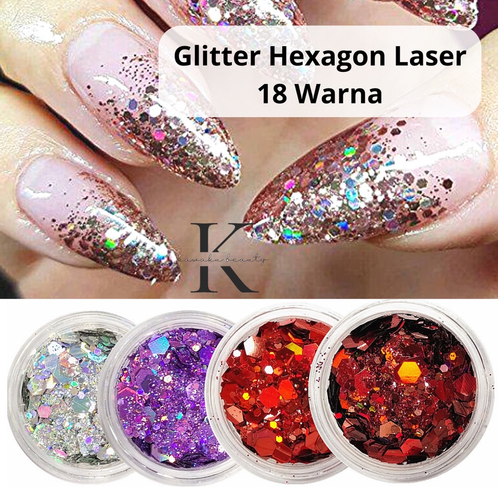 AKSESORIS GLITTER NAIL ART GLITTER SEQUIN HEXAGON LASER/ Bubuk Glitter kasar/ Hiasan Kutek Kuku