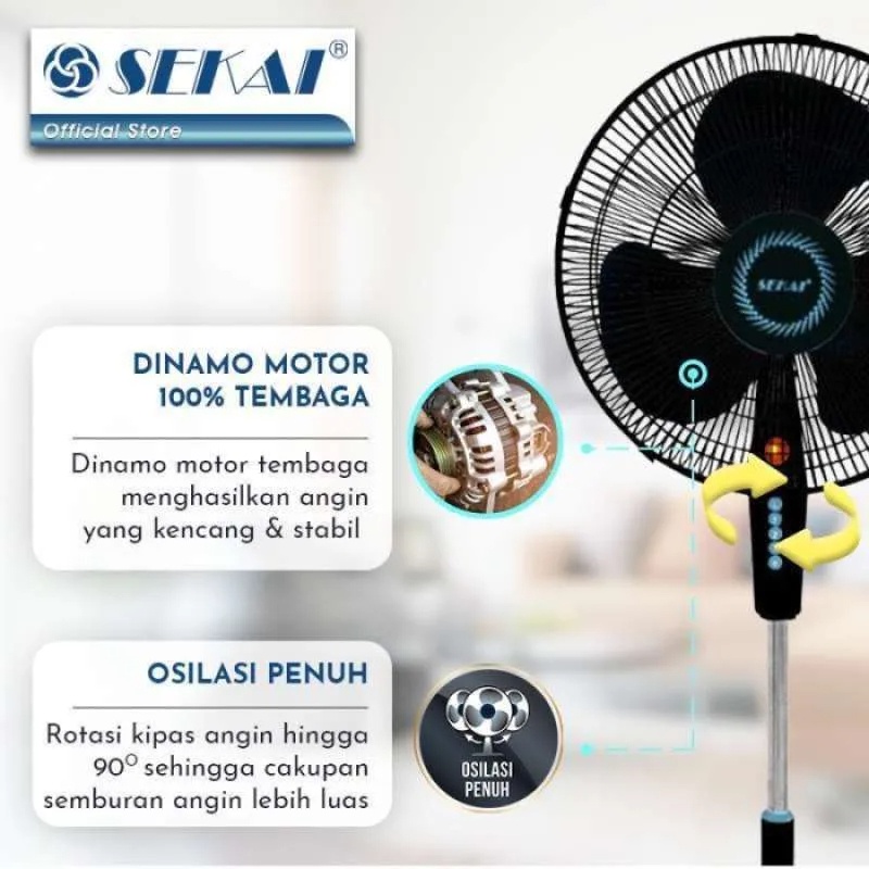 SEKAI Stand Fan Kipas Angin Tumpu 16 Inch SFN 1621 Kaki Bulat Hitam