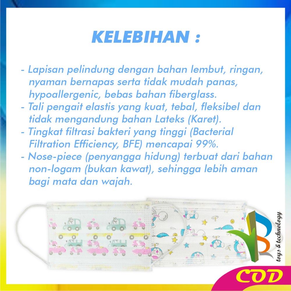 RB-C262 Masker Anak 3 Ply Karakter Isi 50Pcs Kids Face Mask Masker Earloop 3Ply Masker Disposable