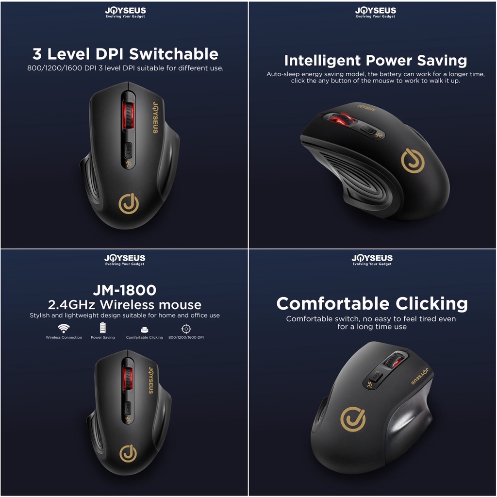 JOYSEUS Wireless Mouse Gaming 1800DPI USB Computer 2.4GHz (Original 100%)