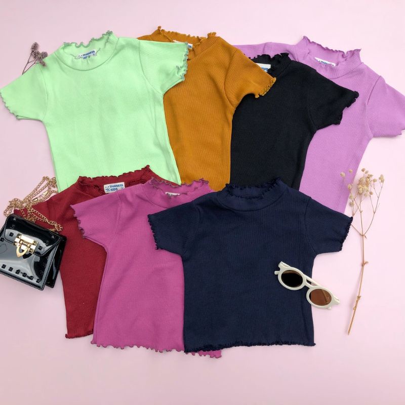 Baju Anak Perempuan KIRIWIL Curly Tangan Pendek Ruffle Knit Tee Rib 1-5 tahun