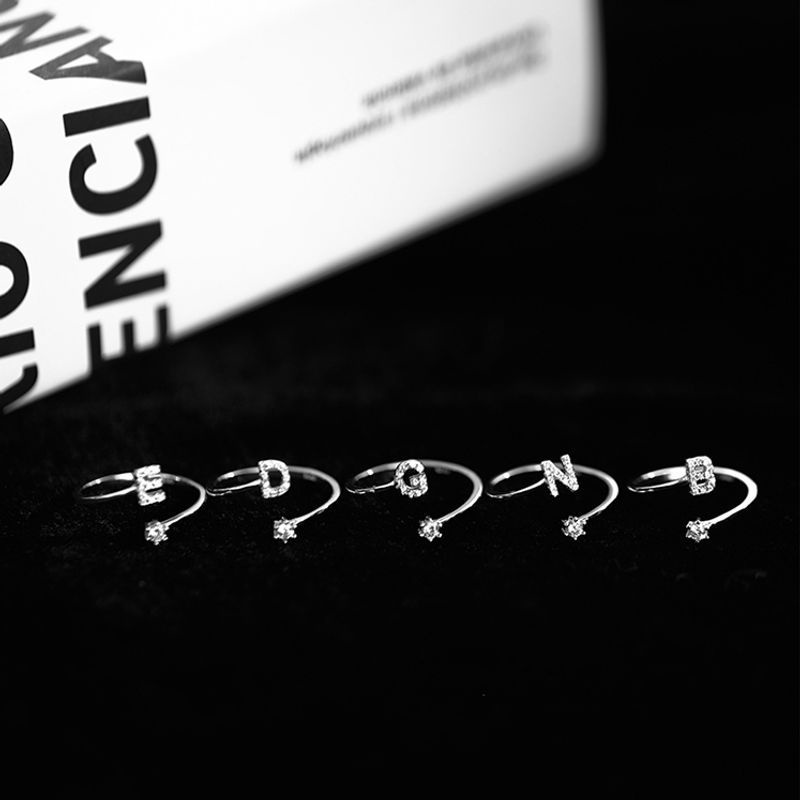 Korea Sederhana Surat Liar Berlian 26huruf Inggris Terbuka Adjustable Cincin Halo Perhiasan Gadis-2