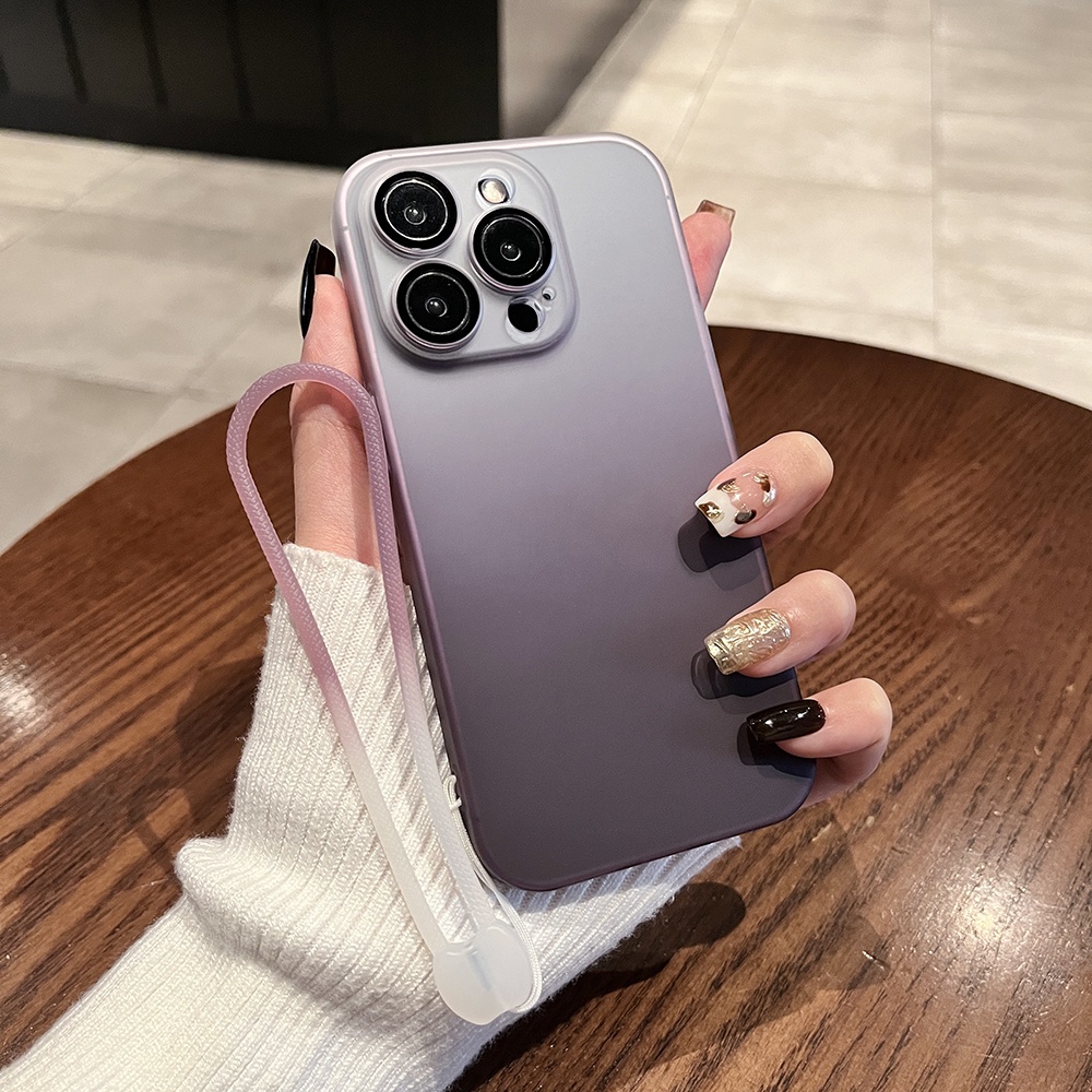 [Gratis Lanyard] Luxury Gradient PC Hard Case Kompatibel Dengan iPhone14 Pro Max13 Pro Max12 Pro Max Pencegah Jatuh Casing