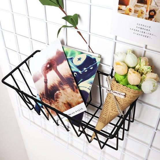 ベ KESI keranjang besi hitam gantung wall grid mesh tanaman hias rak bumbu dapur serbaguna ㅷ