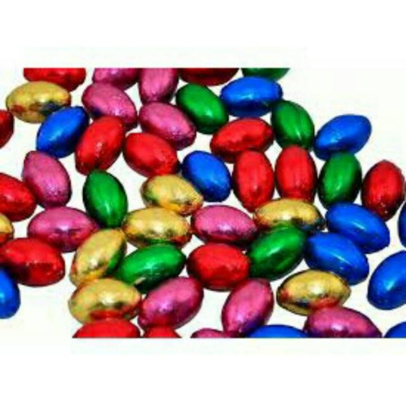 

cokelat telur praline warna warni / bungkus alumunium foil