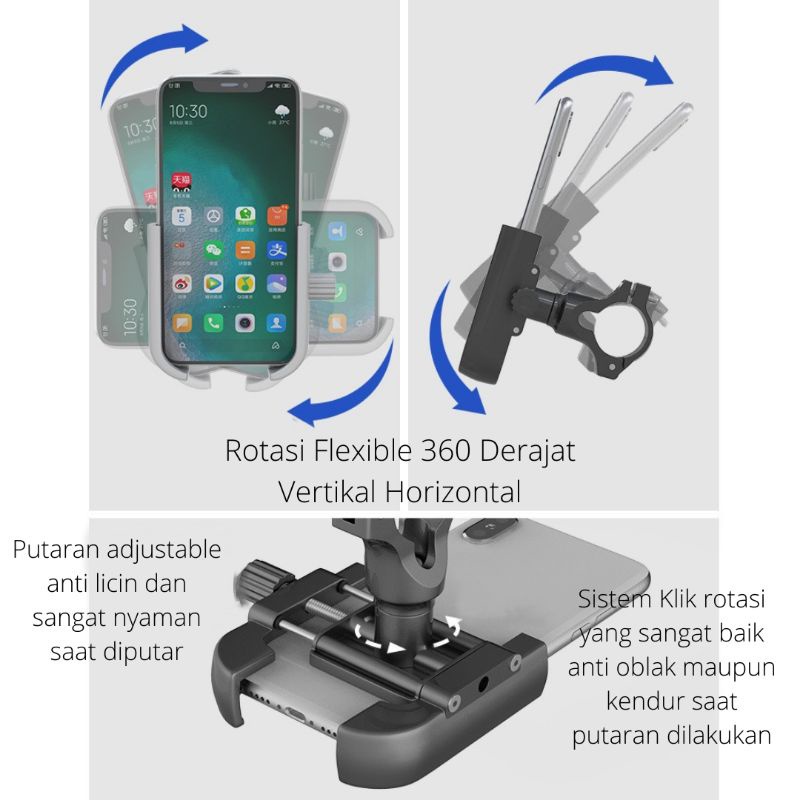 GUB P40 Stand Phone Holder Hp Sepeda Motor Stang Spion Dudukan Hp Handphone di Motor Tempat Hp di Motor Bracket Breket Hp