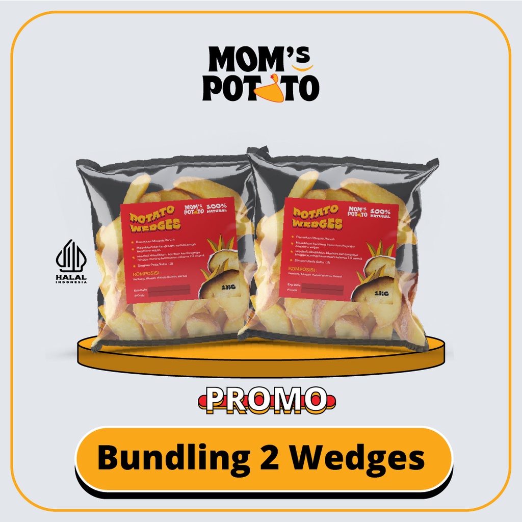 

PROMO, Paket Potato Wedges 1kg Frozen x 2 Cuman 60.000 Kentang Organik