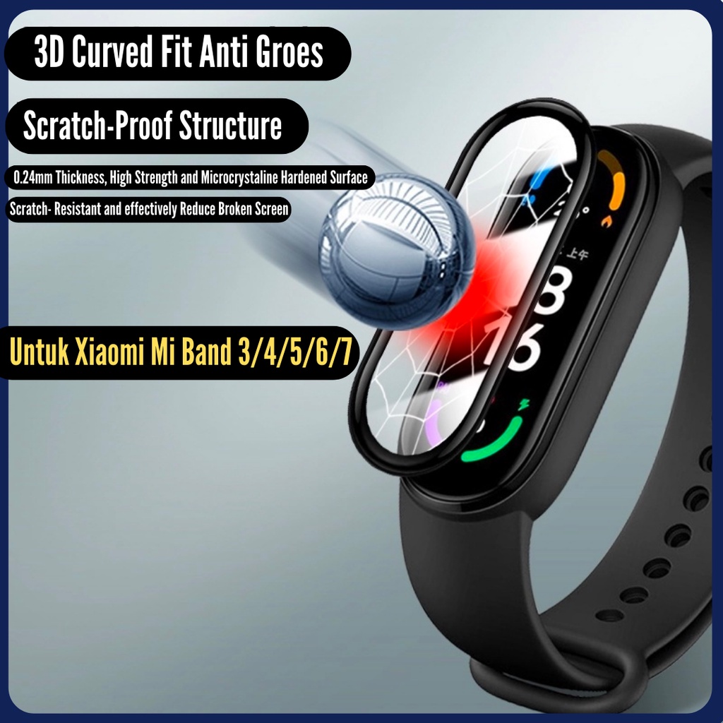 Anti Gores for XlAOMl Ml Band 3 4 5 6 7 Pelindung Layar 3D Jam Tangan Pintar for  XlAOMl Ml Band 3 4 5 6 7 Film Kaca Pelindung Lembut Penuh