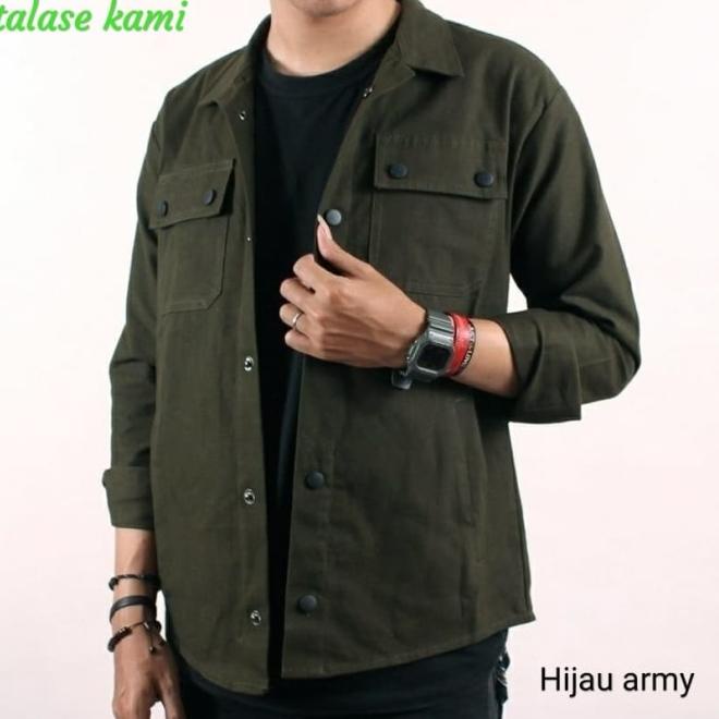 jaket semi parka pria kemeja semi parka jaket kanvas jaket casual - Hitam, Semi Parka M
