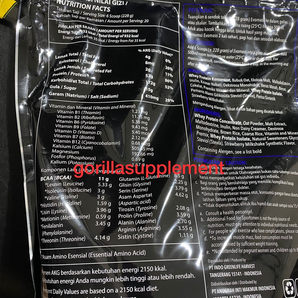 EVOLENE EVOMASS 10lbs 10lb 4.5KG Rasa Strawberry Milkshake Evo lene Evo Mass Epomass Gainer Weight Suplemen Fitness