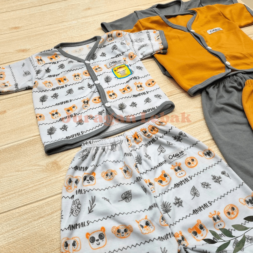 Paket Lahiran 18Pcs, Setelan Baju Bayi Baru Lahir Kekinian Motif Animal kombinasi warna Abu dan Mustard Baby Gift Set - Juragan Lebak