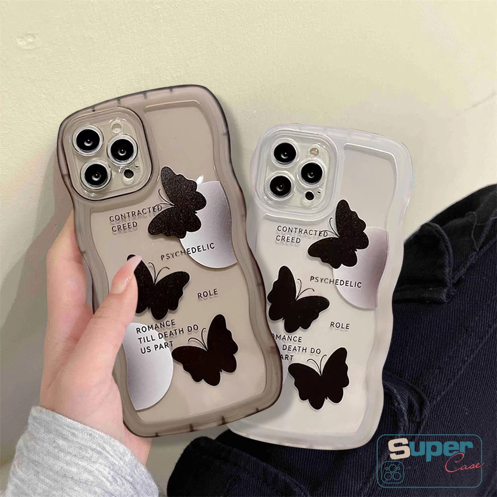 Oppo A17 A95 A16 A55 A7 A15 A54 A78 A58 A17K A96 A16s A57 A77s A74 A16K A12 A1k A72 A5 A76 A32 A5s A52 Reno 8 7 8T 6 A53 A3s A35 A15s A9 Soft Romance Kupu Hitam Bergelombang Casing Edge