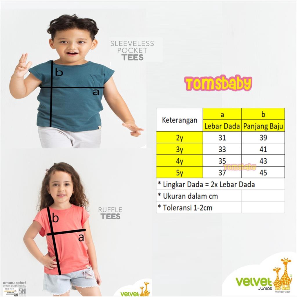 [TOMS] VELVET JUNIOR (1pcs) T-Shirt Kaos Anak Perempuan GIRL Ruffle Tees / Laki Laki BOY Kutung Segitiga