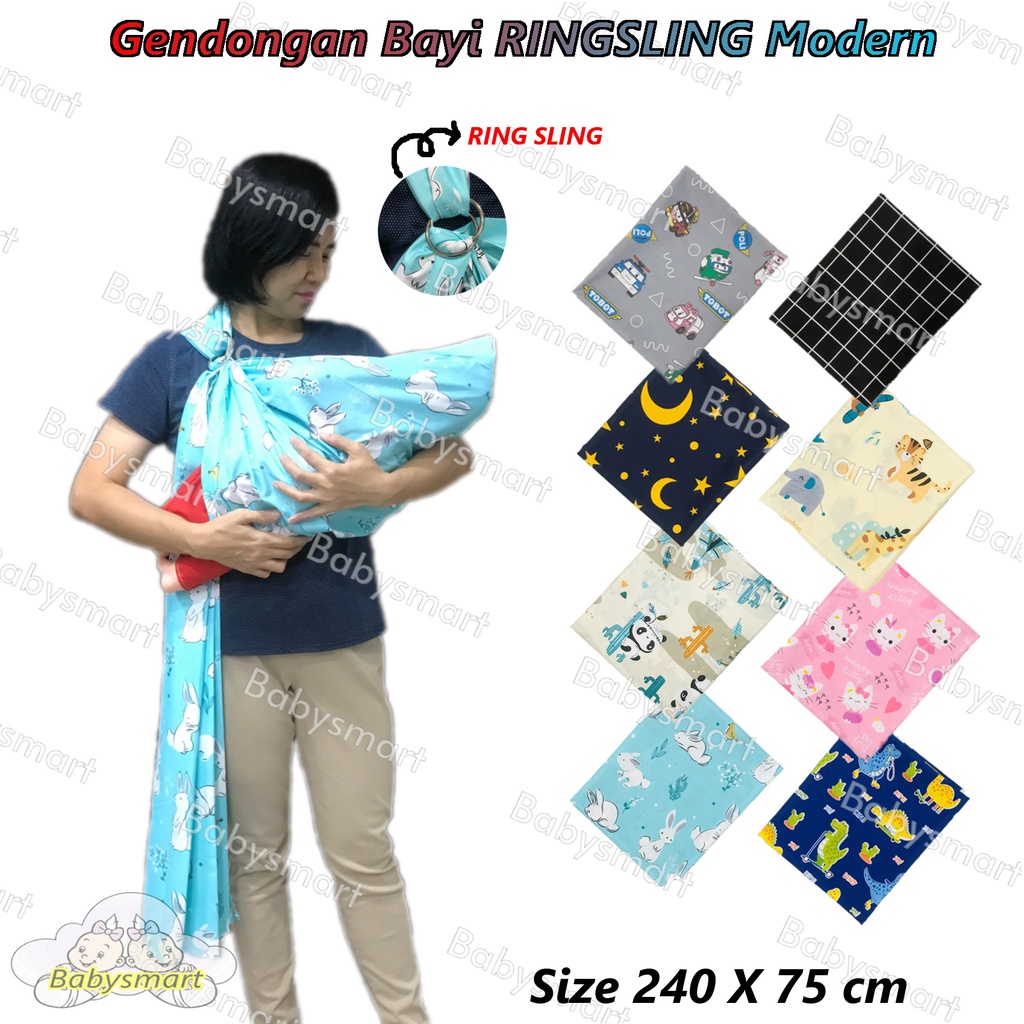 Babysmart - Gendongan Bayi RING SLING Jarik Modern Selendang Multifungsi Gendongan Samping/Depan Motif Karakter Size 75x240 cm