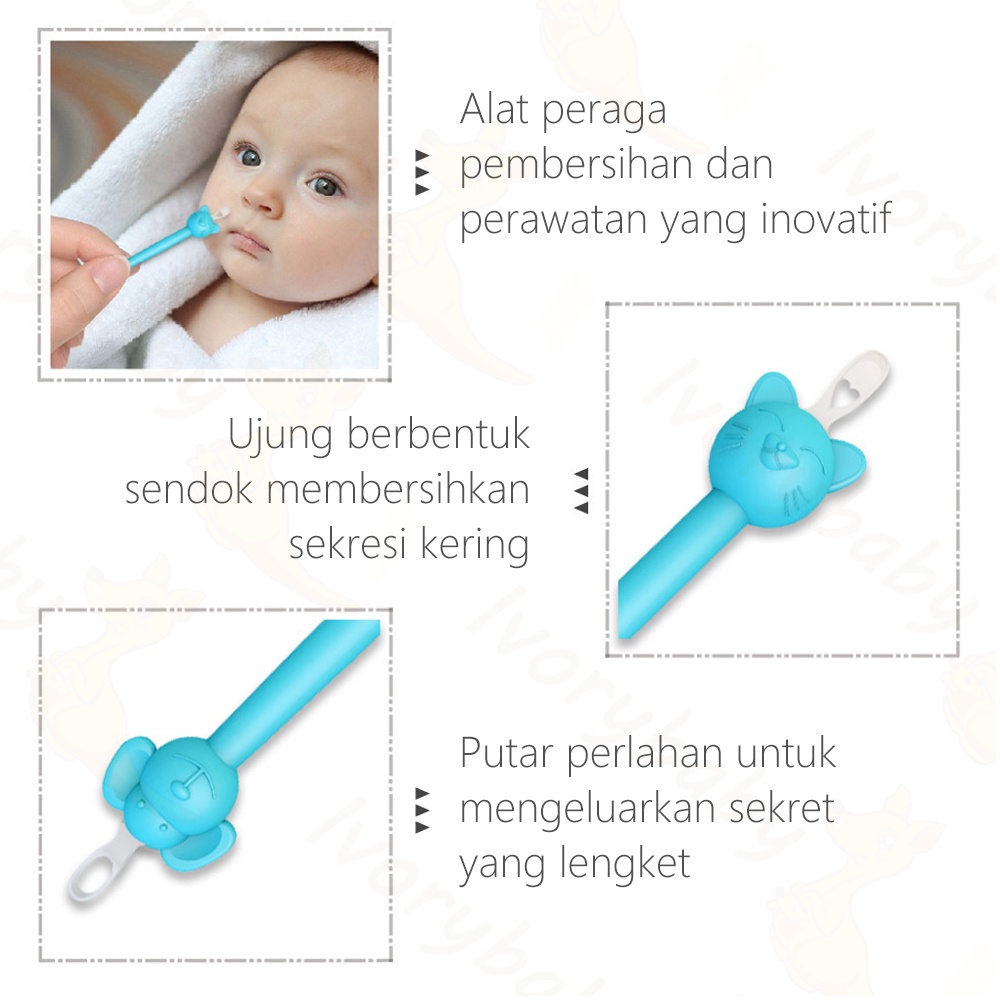 Ivorybaby 2in1Booger tool Kartun Boogertool pembersih telinga dan hidung bayi