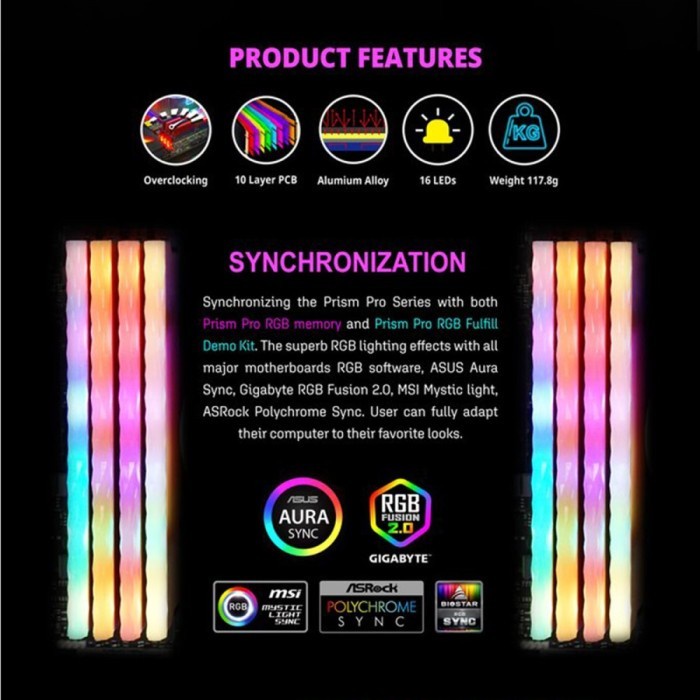 RAM v-color DDR4 PRISM PRO RGB 16GB (2x8GB) 3600MHz CL16 LOW LATENCY