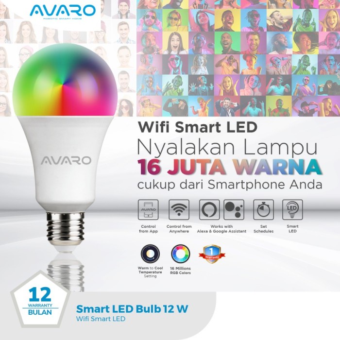 EXCLUSIVE AVARO Smart Bulb Lampu LED WiFi RGB+WW 12W Home IOT K372