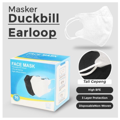 A ZAHRA  MASKER DUCKBIL GARIS Y&amp;B CARE EATLOOP ISI 50 PCS / MASKER 3 PLY EARLOOP
