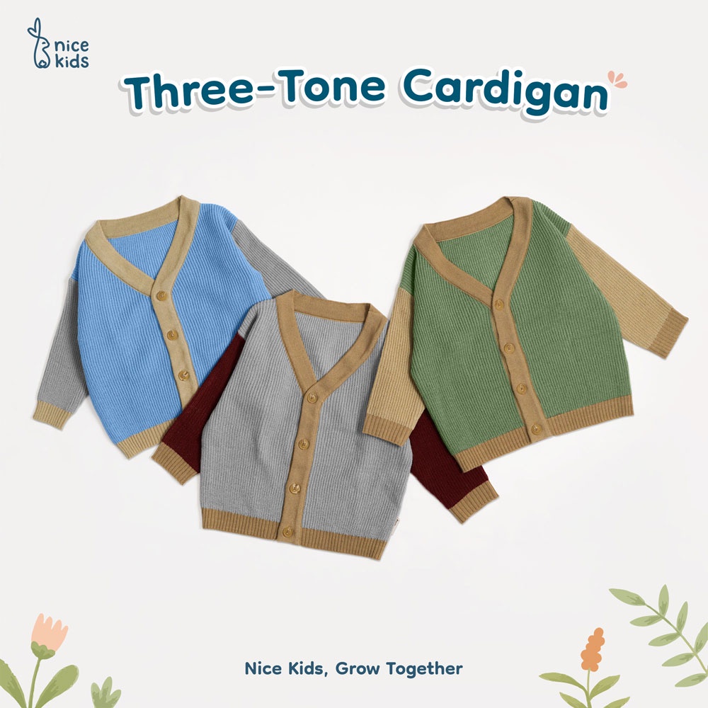 Nice Kids - Winter Three Tone Knit Kids Baby Cardigan Unisex / Kardigan Baju Hangat Bayi Anak