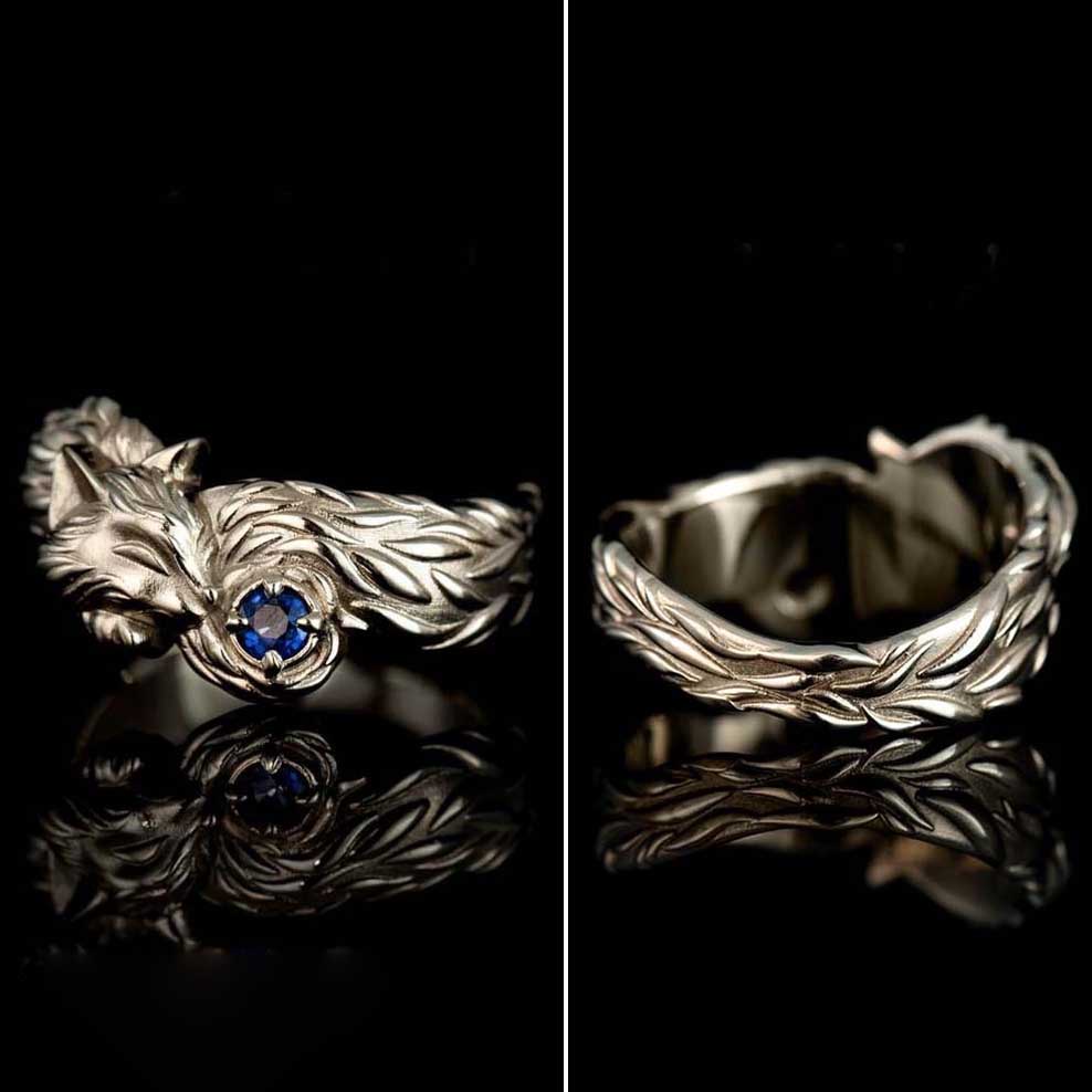 Perhiasan Cincin Jari Bahan Titanium Steel S925 Silver Bentuk Hewan Rubah Aksen Batu Biru Gaya Punk Vintage Untuk Pria