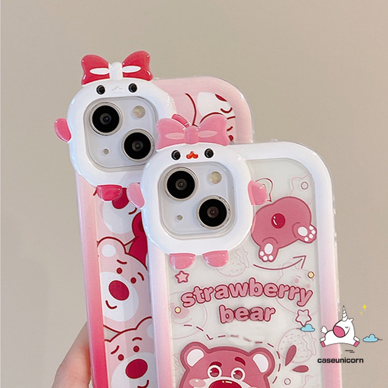 Realme C30 C33 C33 C12 C15 C21Y C31 C11 C25Y C35 C25 C25s C21 C2 C1 C3 C17 8 8i 7 9 8pro 9pro+5 6i 9i 5s 5 7i Strawberry Bear Manyo Kartun Lucu 3D Bow Little Monster Lens Lembut Case Tempat Kotak Makan