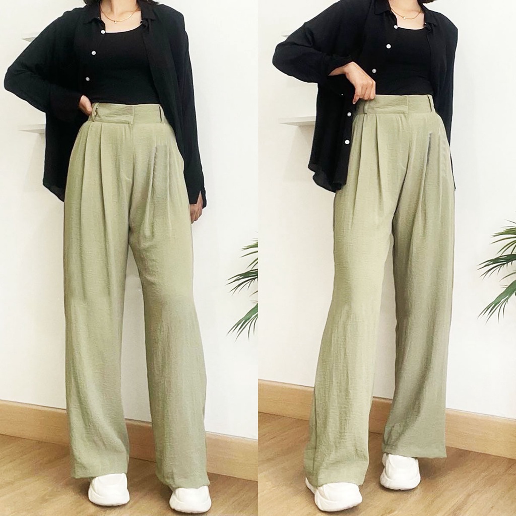 Celana Kulot Crinkle Airflow Highwaist Wanita Loose Cullote Pant Polos