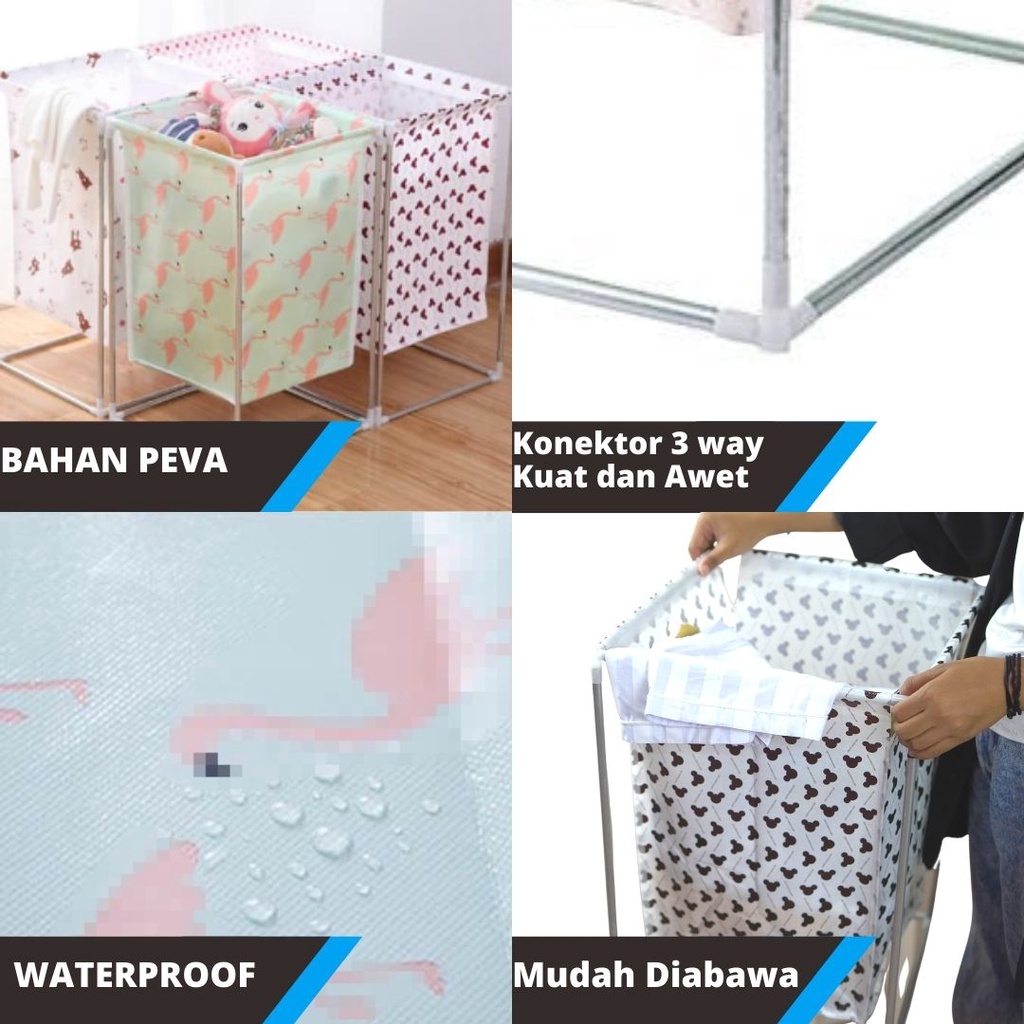 Keranjang Laundry Stand Pakaian Kotor Bahan PEVA Ukuran 47cm x 33cm