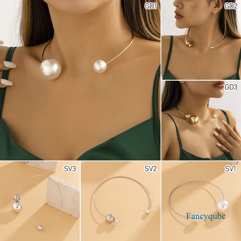 Fancyqube Kalung Choker Rantai Klavikula Hias Mutiara Imitasi Warna Putih Untuk Wanita