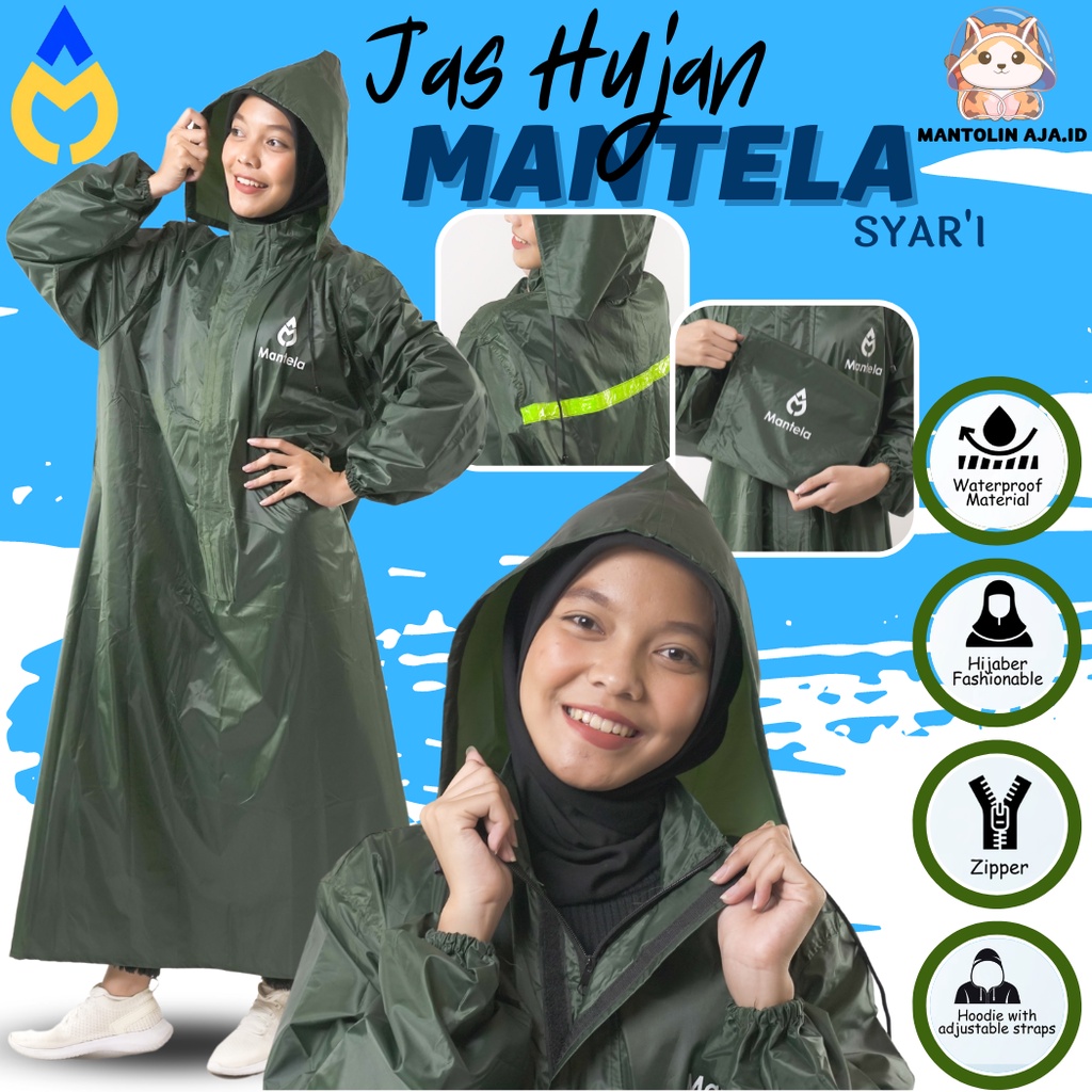 Jas Hujan Gamis Muslimah Perempuan Syar'i Mantela Mantel Hujan Trendy Bahan Taslan Premium Anti Rembes Tembus Air
