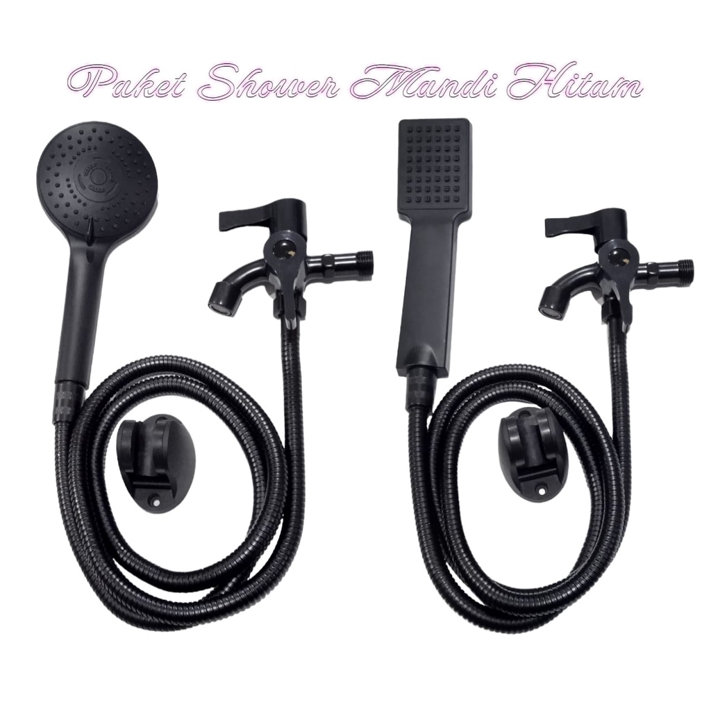 Paket Hand shower KOTAK HITAM - Handshower mandi set semprotan sower mandi dan kran cabang BLACK