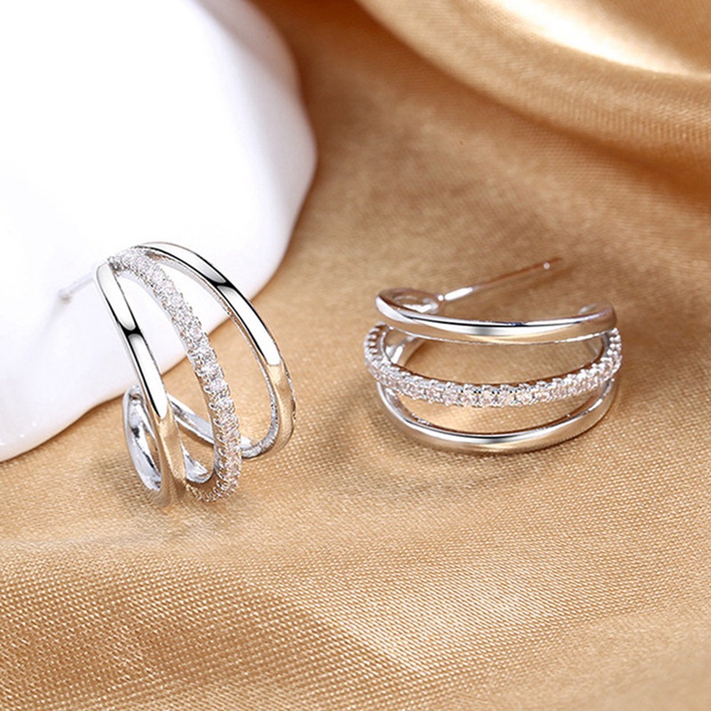 Fancyqube Anting Stud Bentuk Cakar Tiga Garis Warna Silver Serbaguna Untuk Wanita