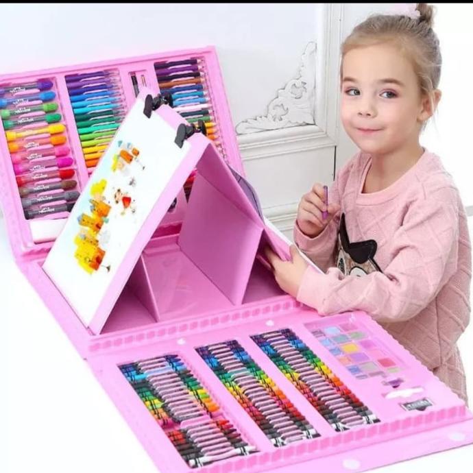 Mainan Edukasi Anak Set Melukis lengkap Spidol+crayon n papan 208pcs