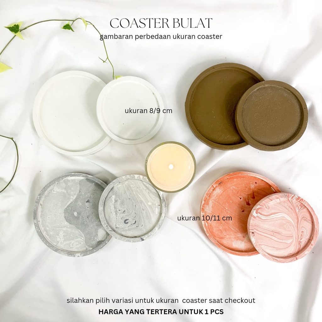 Tatakan/Coaster BULAT MINI D 8 cm Concrete Korea Aesthethic Minimalis Bergaransi ' Tatakan Pot ' Tatakan Pot Semen