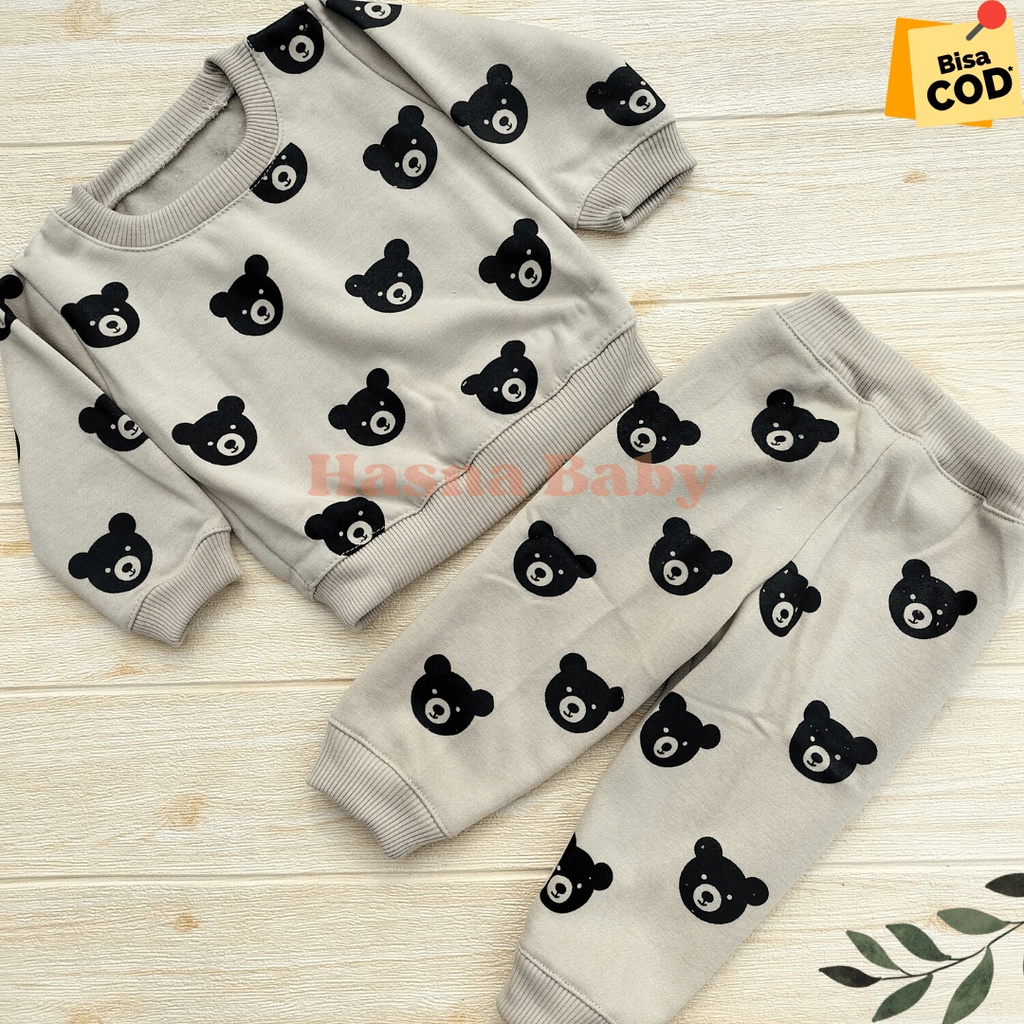 Setelan Baju Bayi Jogger 3-12 bulan Motif Beruang Lucu Kekinian - Juragan Lebak