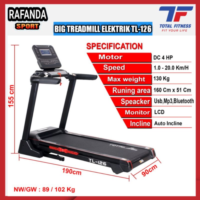 Alat Olahraga Dan Alat Fitness Treadmill Elektrik TL-126 Total Fitness