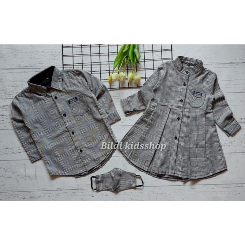 KEMEJA DAN DRESS COUPLE ANAK/BAJU COUPLE ANAK 1-12th ( FREE MASKER )