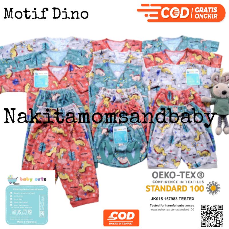 24pcs Paket Lahiran Perlengkapan Baju celana bayi kado Newborn,3-6 dan 6-12 bulan  Motif Dino netral topi singlet sarung tangan bayi SNI Promo 9.9