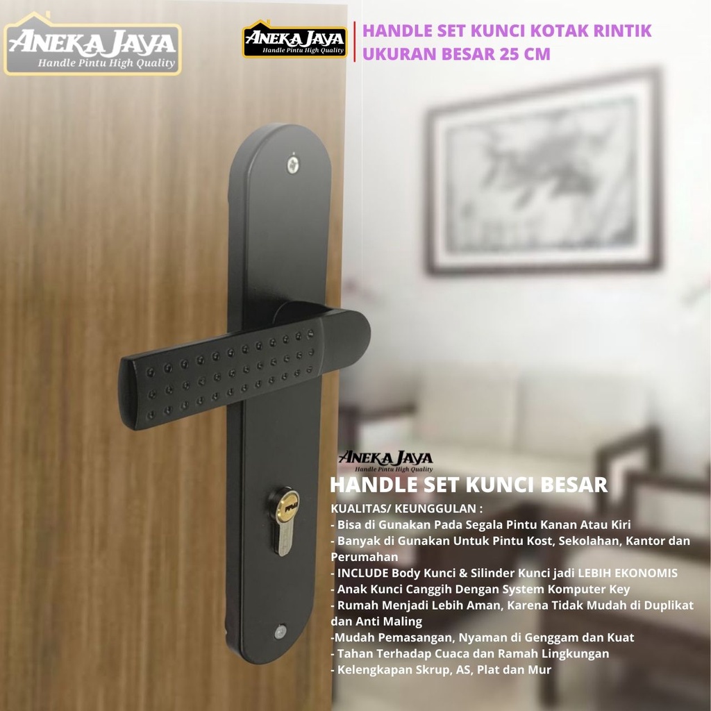 Handle Pintu Rumah Set Kunci Gaya Eropa Ukuran BESAR 25 CM Hitam Stainlees Steel Gagang Tarikan Kamar Dan Utama