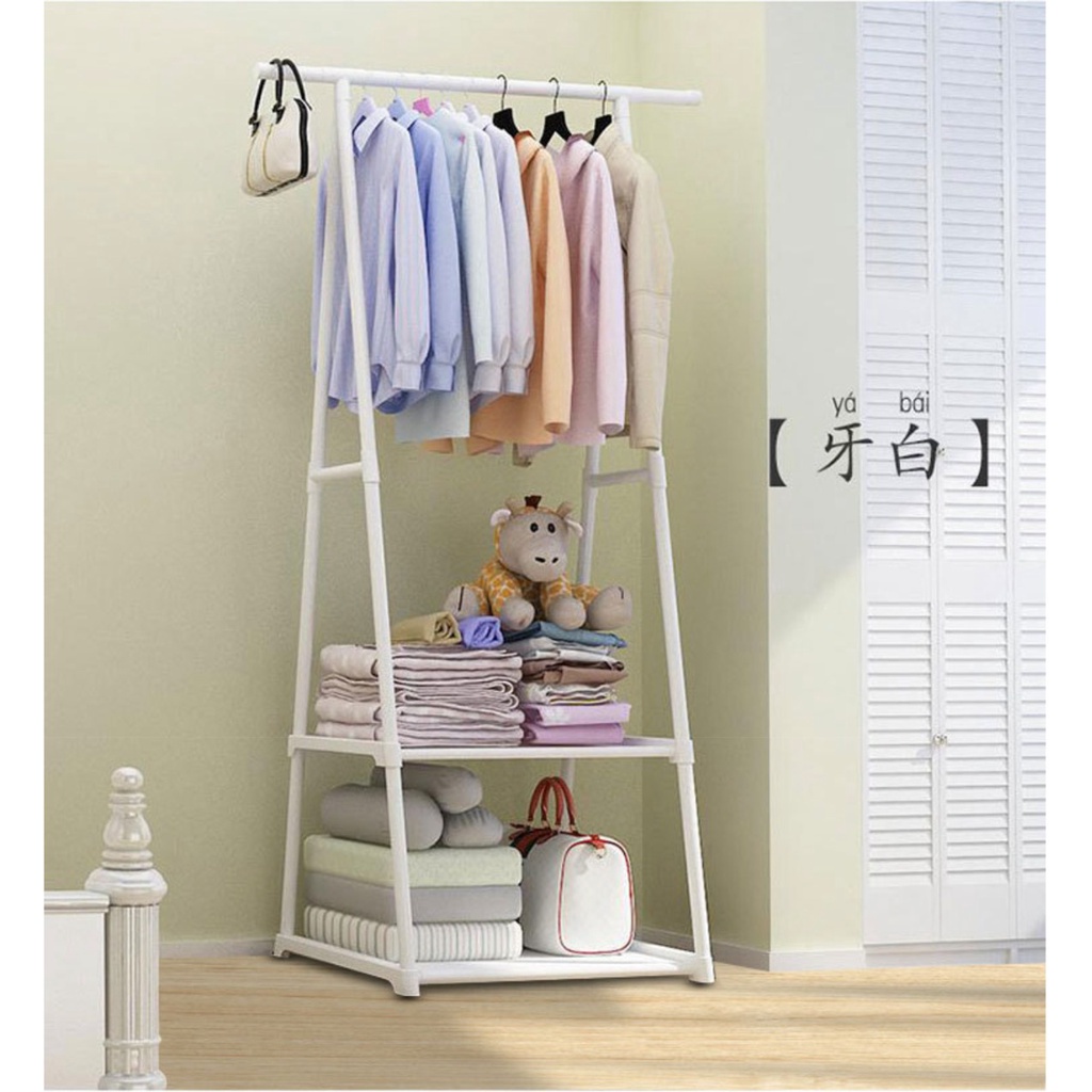 TRIANGLE STAND HANGER - GANTUNGAN PAKAIAN TIANG BERDIRI DENGAN 4 RODA RAK BAJU BUKU SERBAGUNA-TRIANGLE RACK(PAKAI RODA)-NOAH RACK(TIDAK ADA RODA) SHENAR