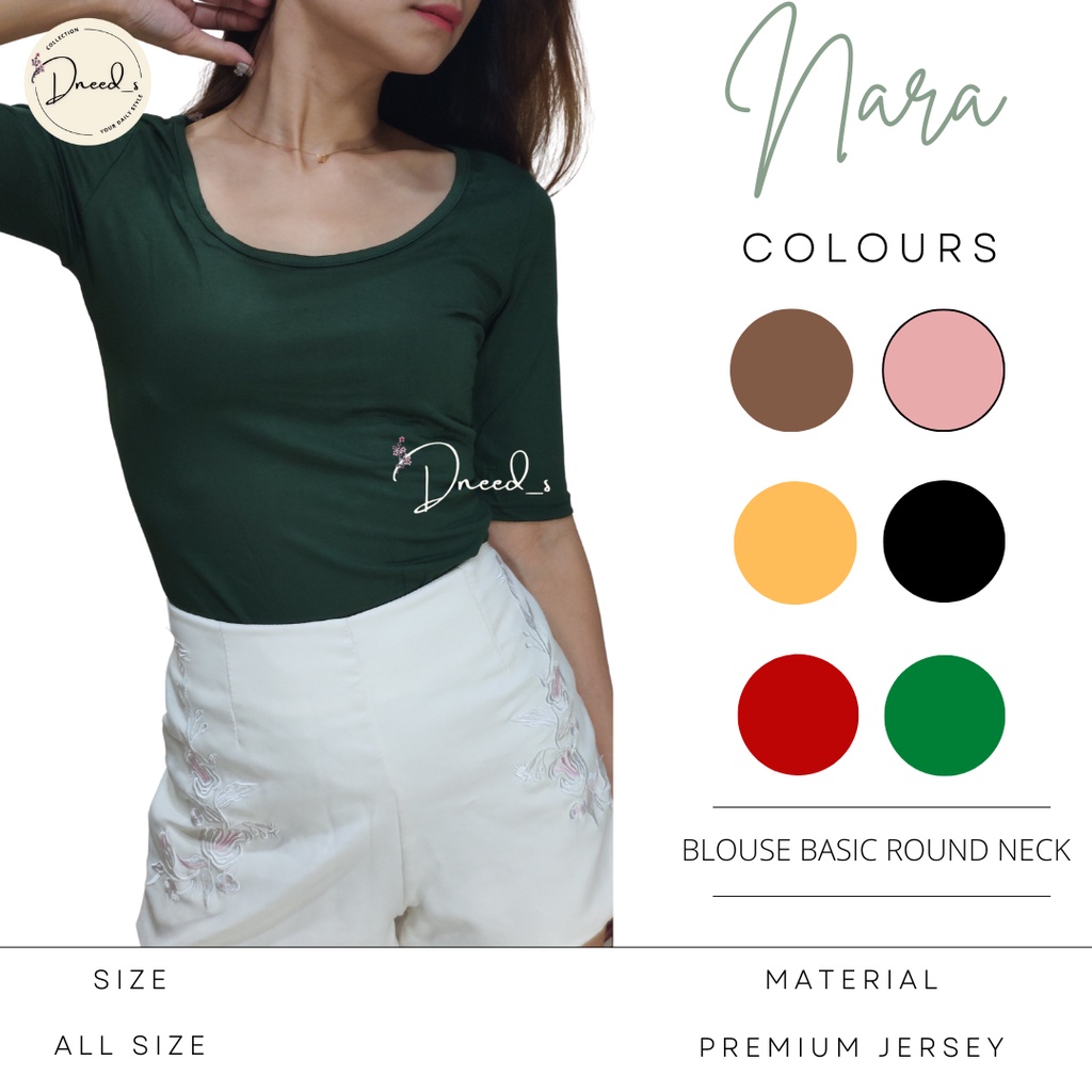 Dneeds - Nara Blouse Basic Round Neck - Baju Atasan Wanita RoundNeck Korean Fashion Style Grosir
