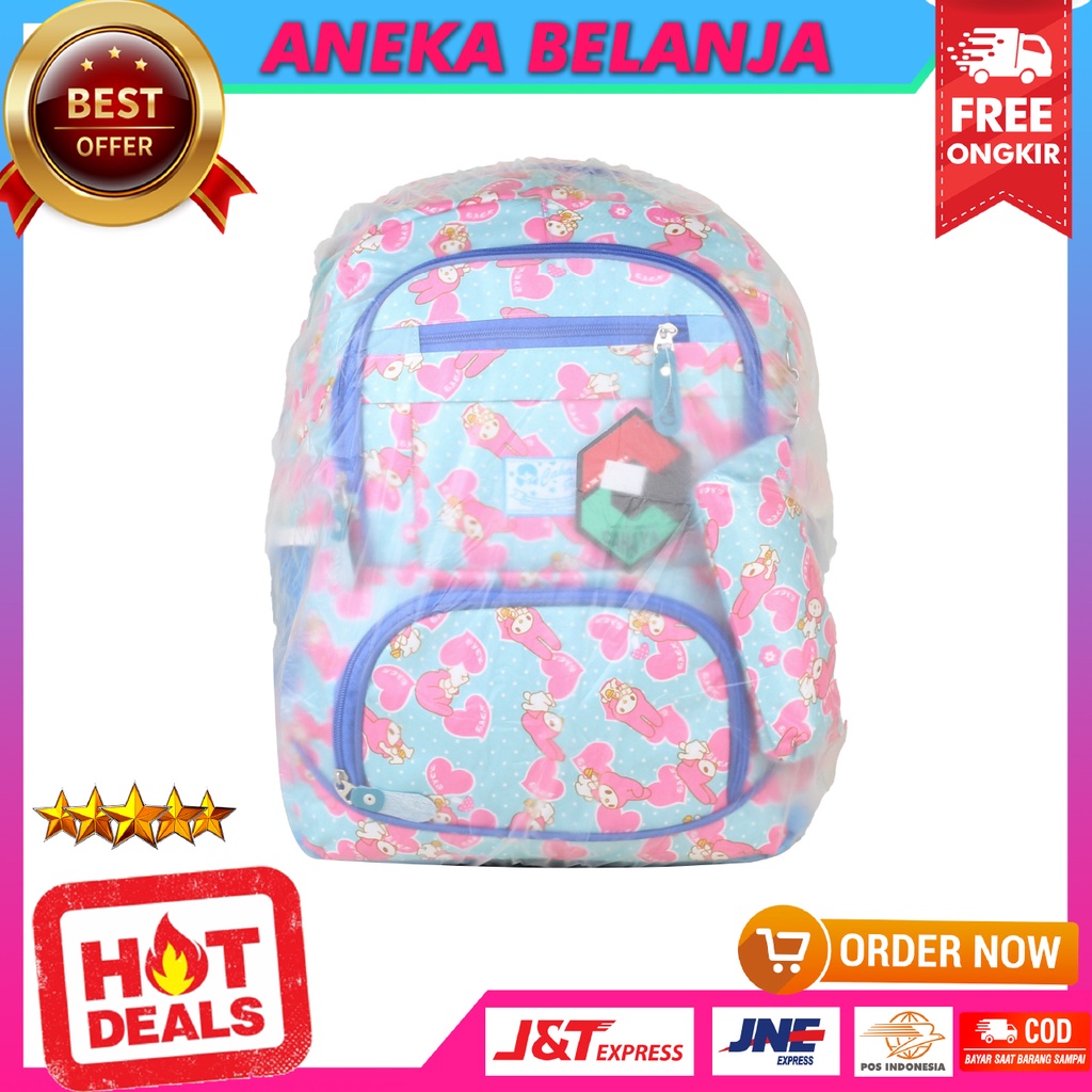 RANSEL SEKOLAH ANAK PEREMPUAN CAHAYA KITTY PINK BIRU TAS BERKUALITAS MULTIFUNGSI FREE RAINCOVER