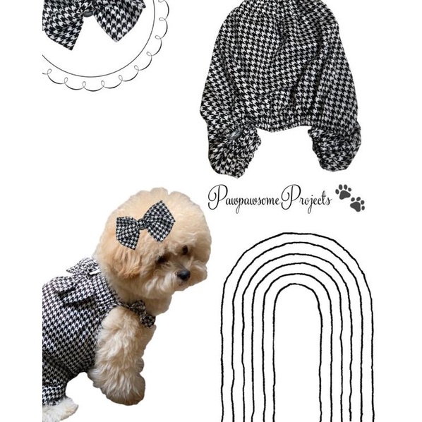baju anjing poodle jumpsuit houndstooth free pita pawpawsome projects - Hitam, S