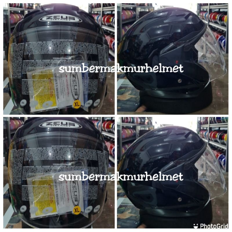Helm Zeus Zs 611 Black Glossy Half face Double Visor
