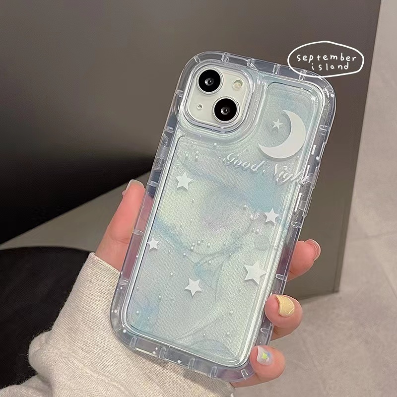 Soft Case TPU Transparan Gradasi Ungu Bintang Bulan Cover IPhone 14 13 12 11 Pro Max