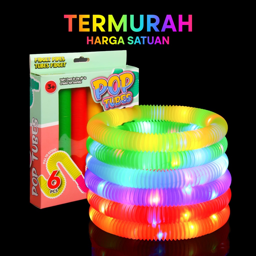 ELITE Mainan LED POP FIDGET TUBES SENSORY TOYS / Light Up Pop Pipes / Pop tubes Lampu LED Ecer (SATUAN)/Mainan Anak Lampu LED Bisa Kreasikan Bentuk Apa Saja