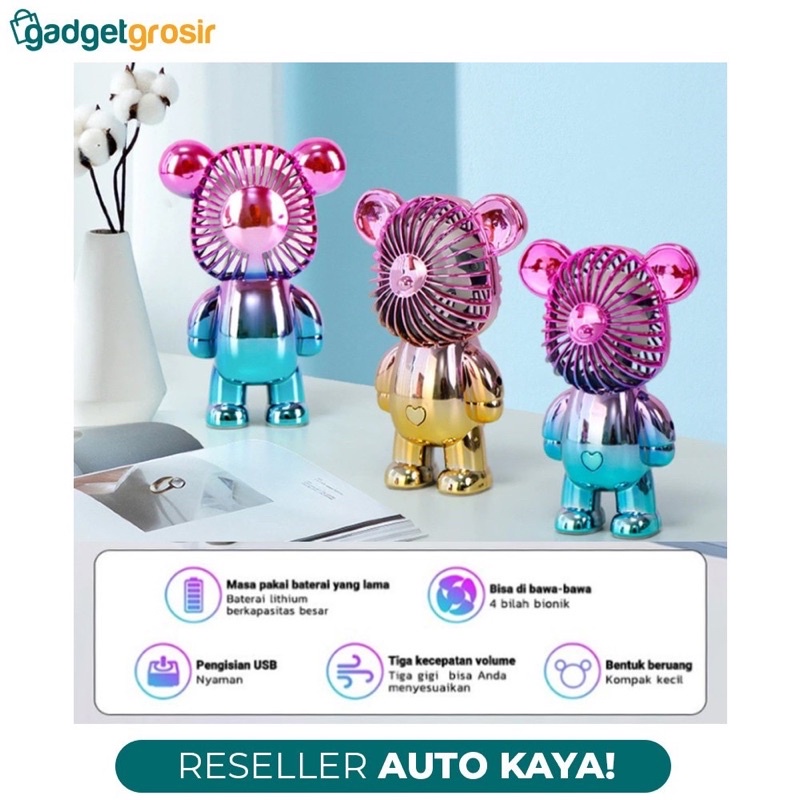 SX-117 Terbaru Kipas Angin Gradasi BEAR Viral Mini Portable USB Charge Kipas Angin Genggam Fan Speed Motif