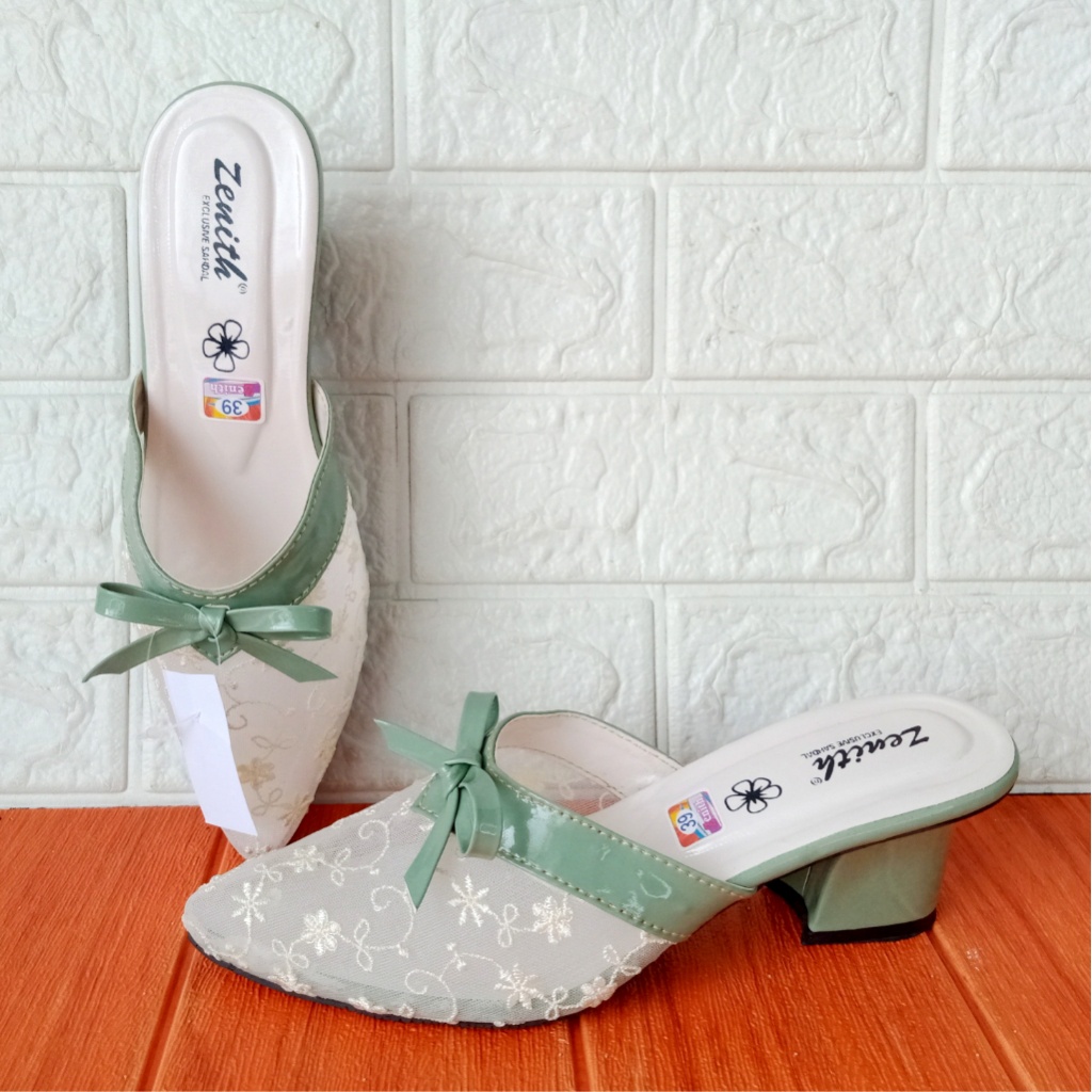 Z_eni_th Slop Furing 02 Sandal Wanita Hak 6 Cm Size 37-41 Mint