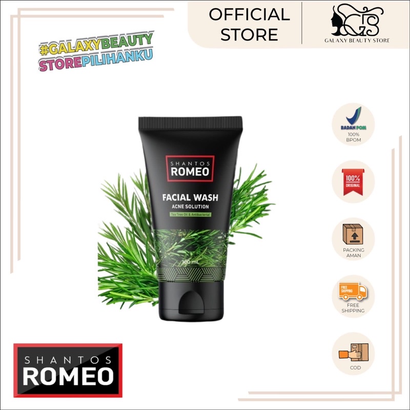 SHANTOS ROMEO FACIAL WASH ACNE SOLUTION - TEA TREE OIL / FACIAL WASH UNTUK JERAWAT COWOK